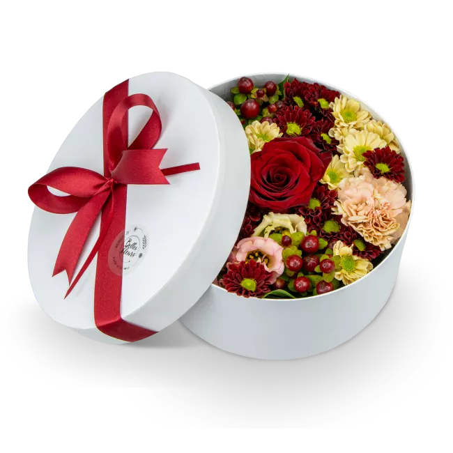 Box červených květin zavřený